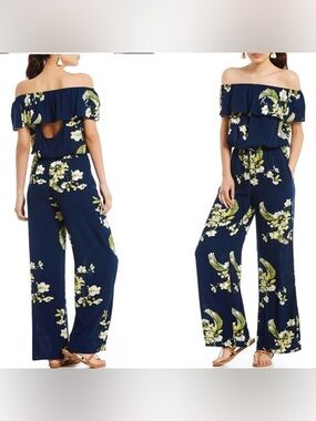 Chelsea & Violet Off the Shoulder Floral Wide Leg Romper